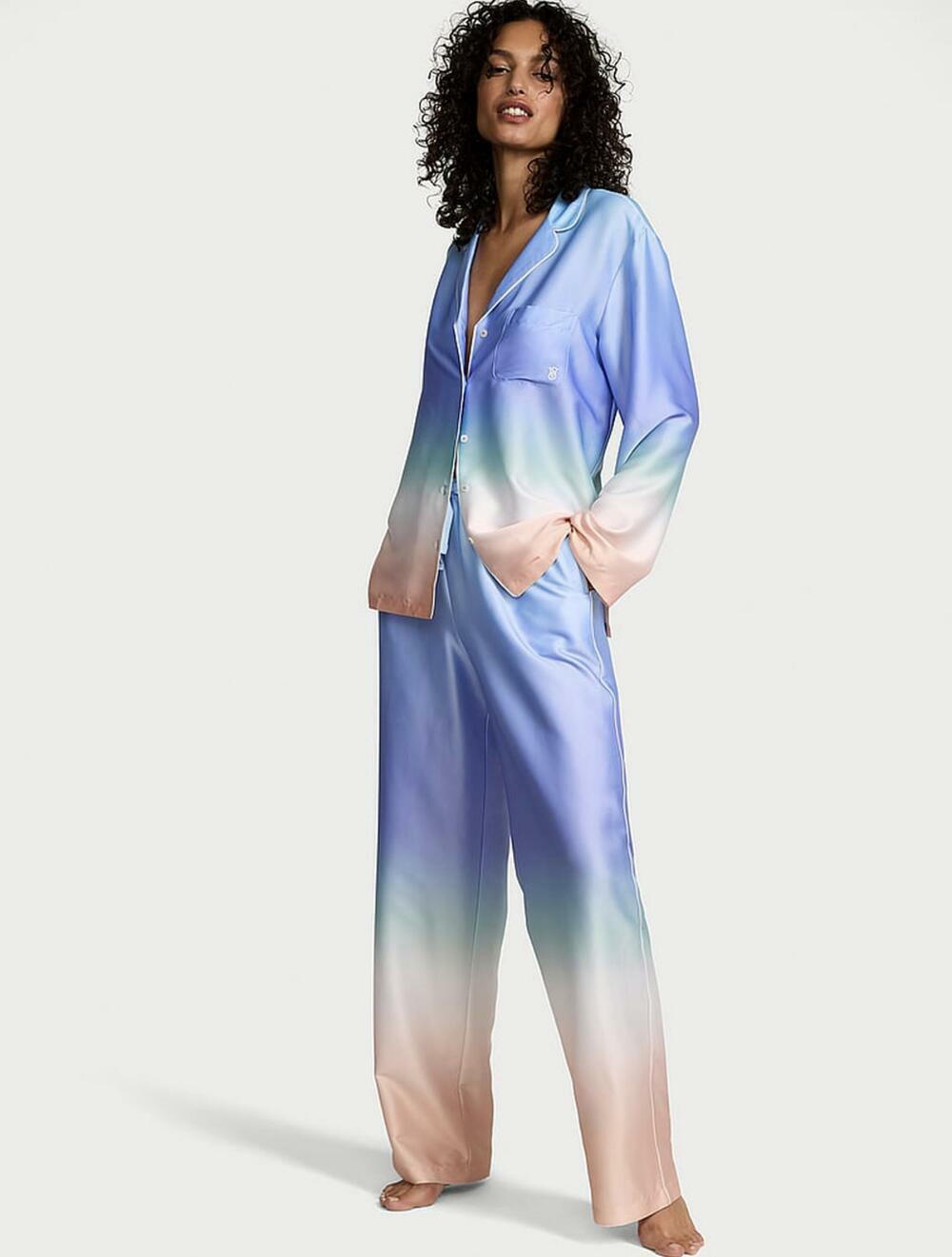 Розмір S Піжама сатинова Glazed Satin Ombré Long Pajama Set 