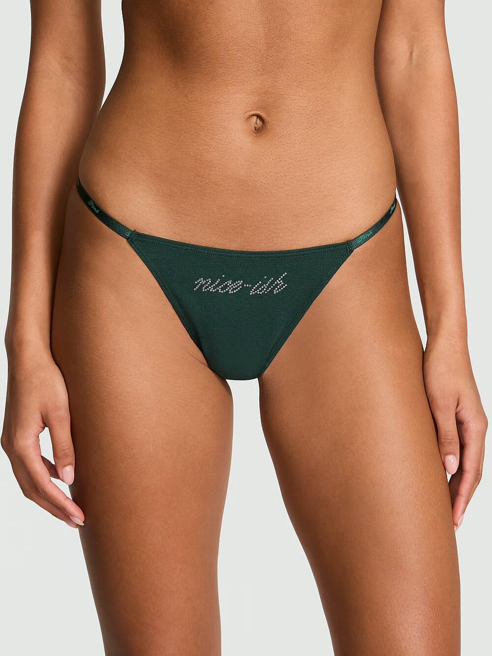 Logo Cotton Scoop Thong Panty розмір s Deep Forest Nice-ish Diamante Graphic (6GOI) 