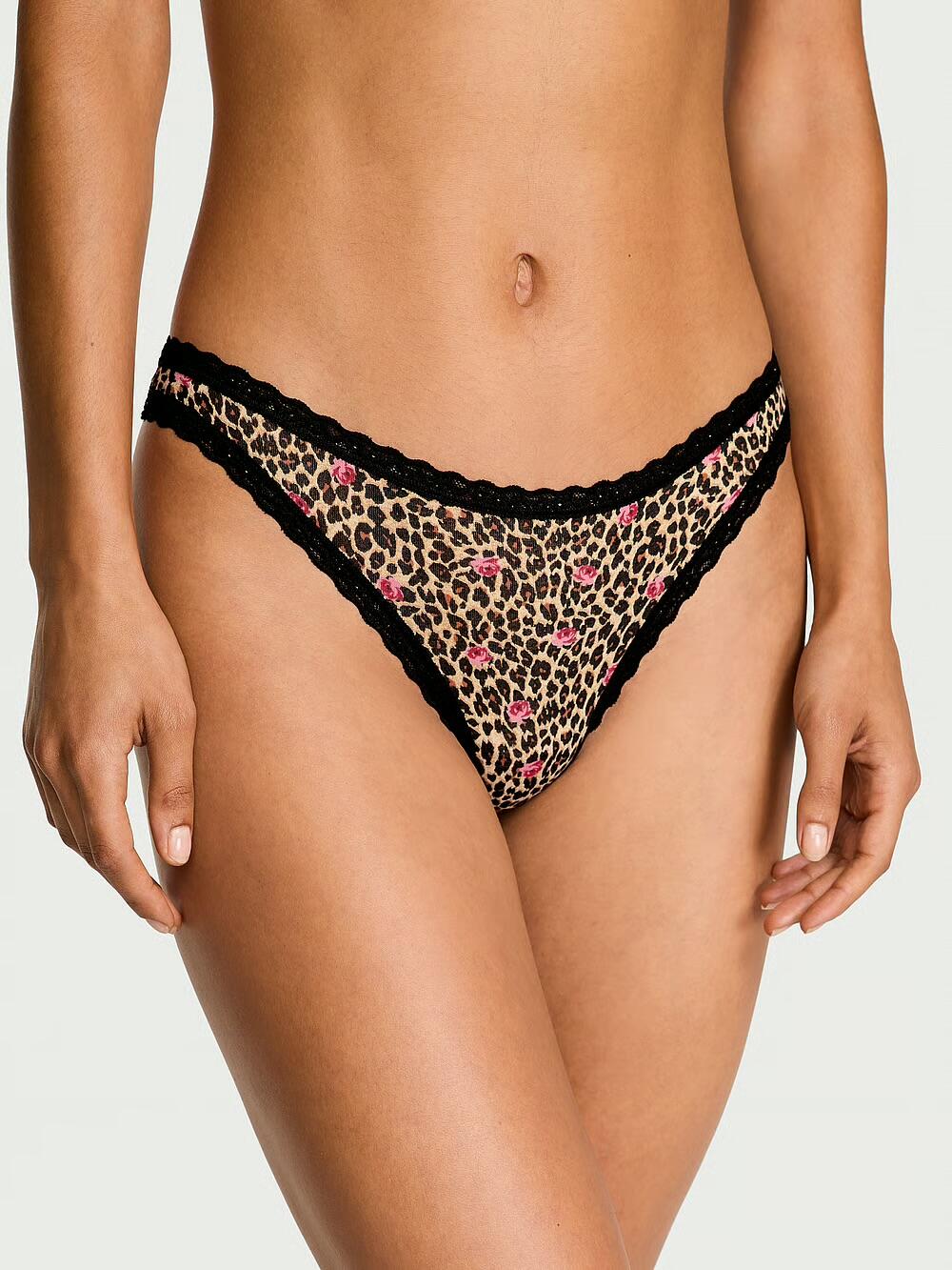 Cotton Lace-Waist Thong розмір S Leopard Rose (7H5C) 