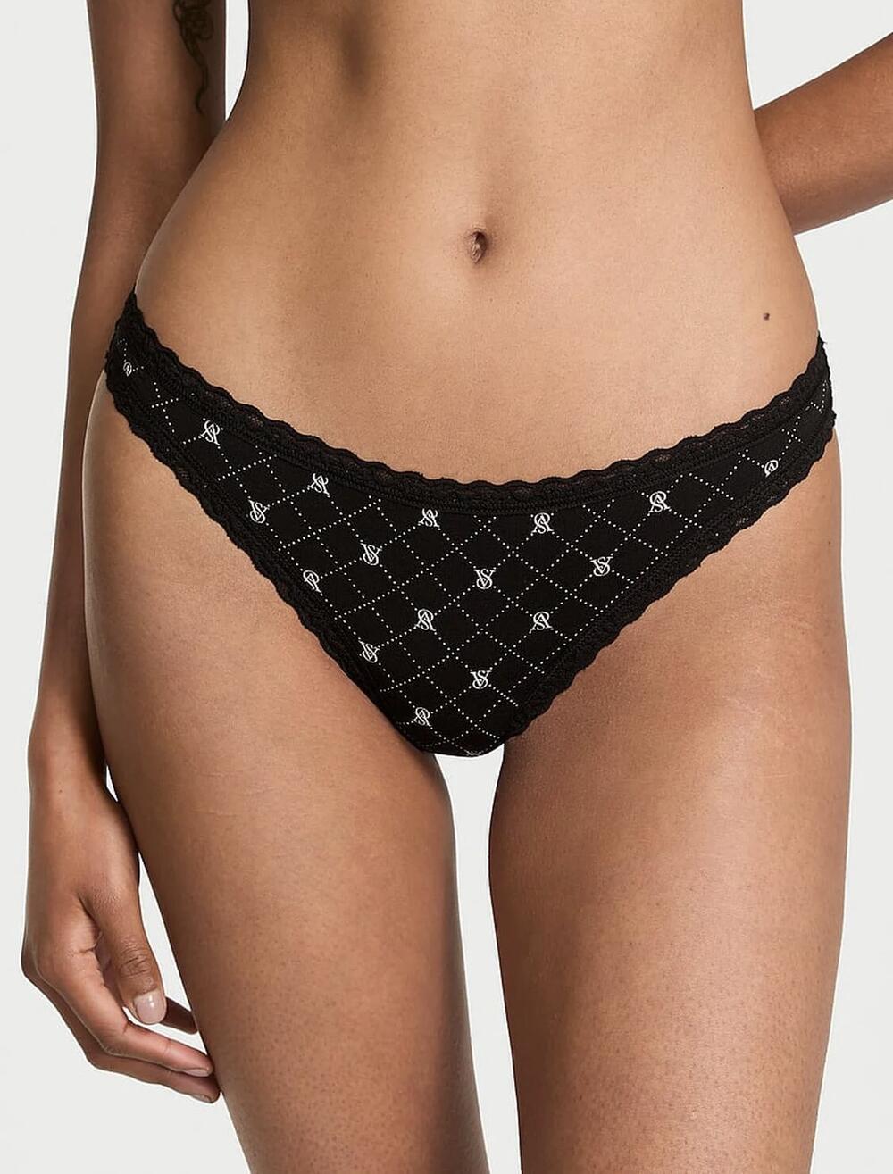 Cotton Lace-Waist Thong розмір М Black Logo Diamond (70BQ) 