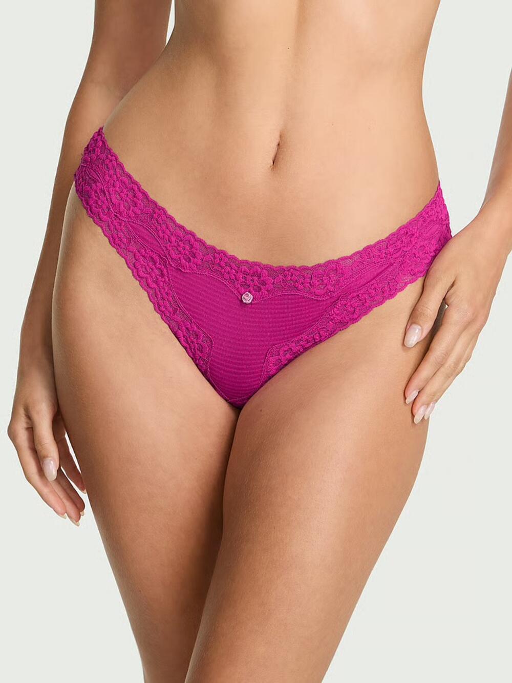 Cotton Shadow Stripe Lace-Waist Thong Panty розмір М Allure Pink (74S5) 