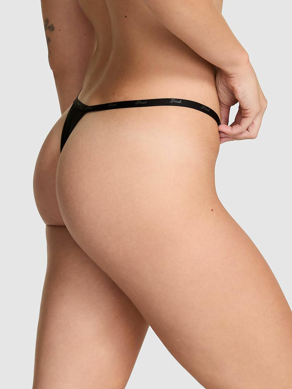 Logo Cotton Scoop Thong Panty розмір S Black Bow Diamante Graphic (6AZM)