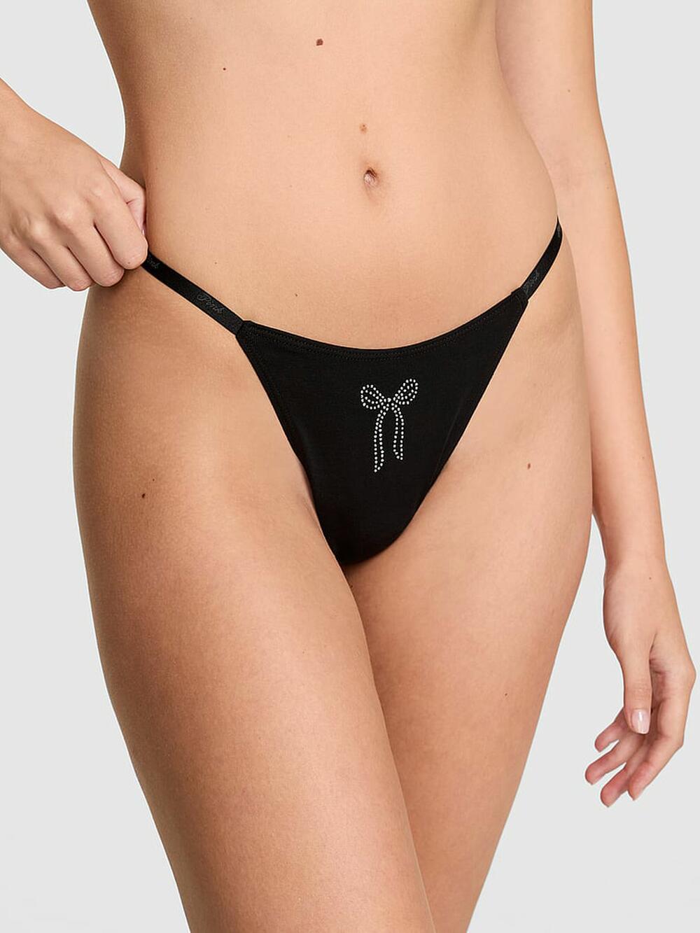 Logo Cotton Scoop Thong Panty розмір М Black Bow Diamante Graphic (6AZM) 