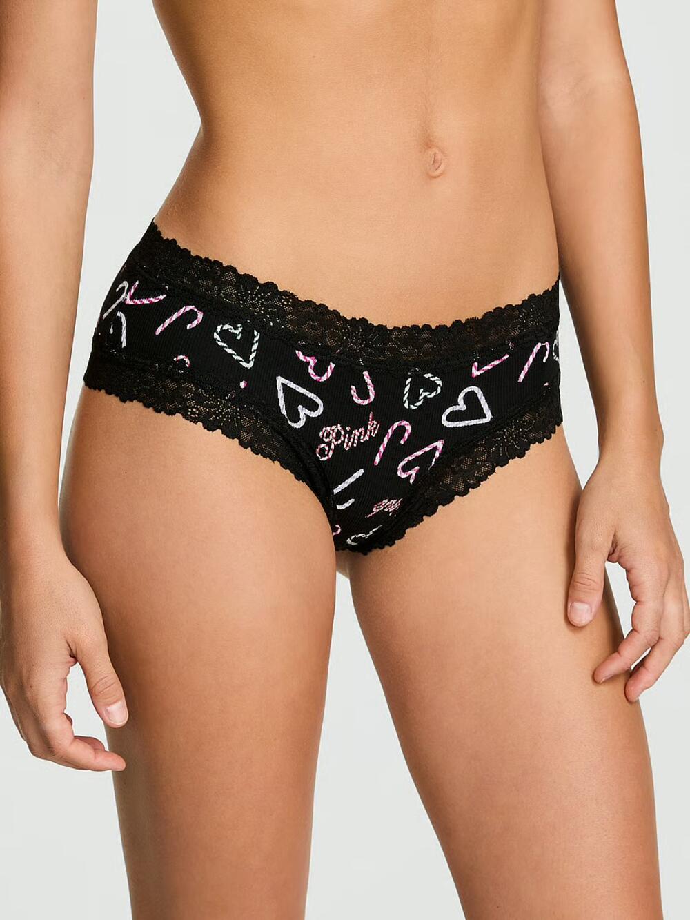 Wink Lace-Trim Cheeky Panty розмір М Black Candy Cane Heart Print (7EP5) 