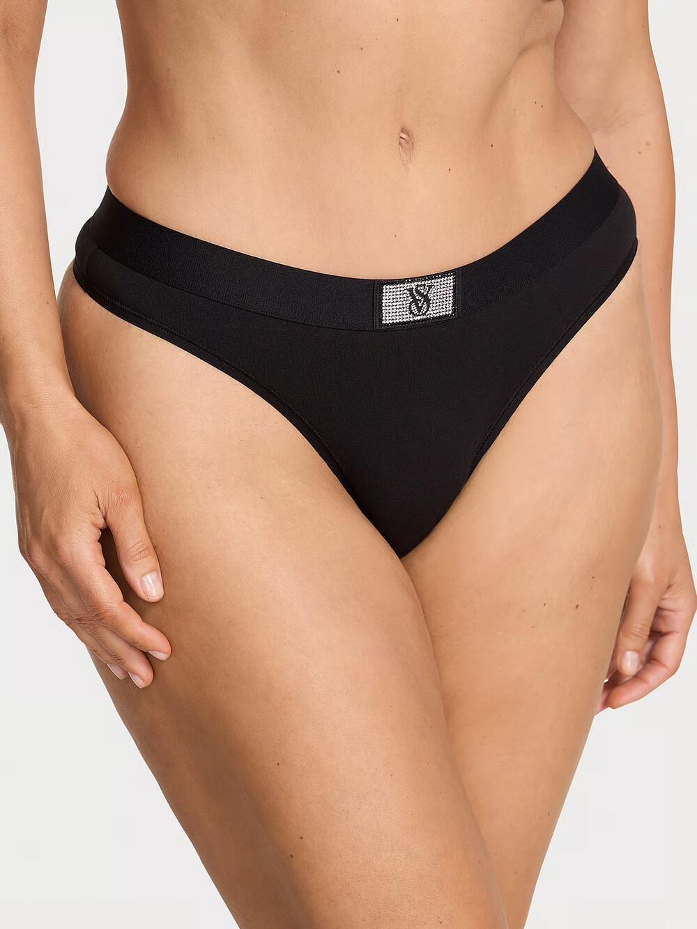 Logo Cotton Shine Patch Thong Panty розмір S Black (54A2) 