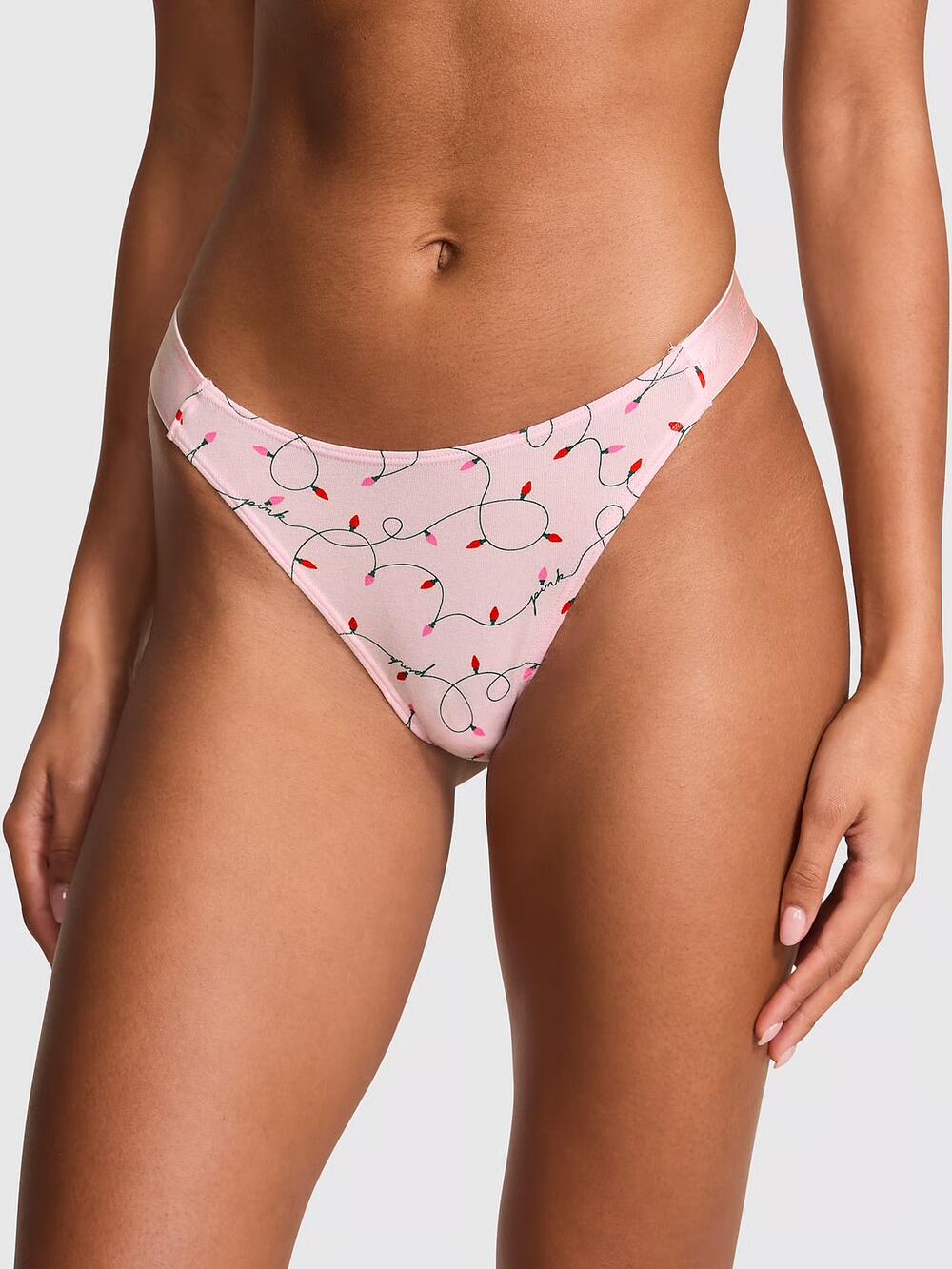 Logo Cotton Shine High-Leg Thong Panty розмір S Pink Tulip Lights Print (7HX6) 