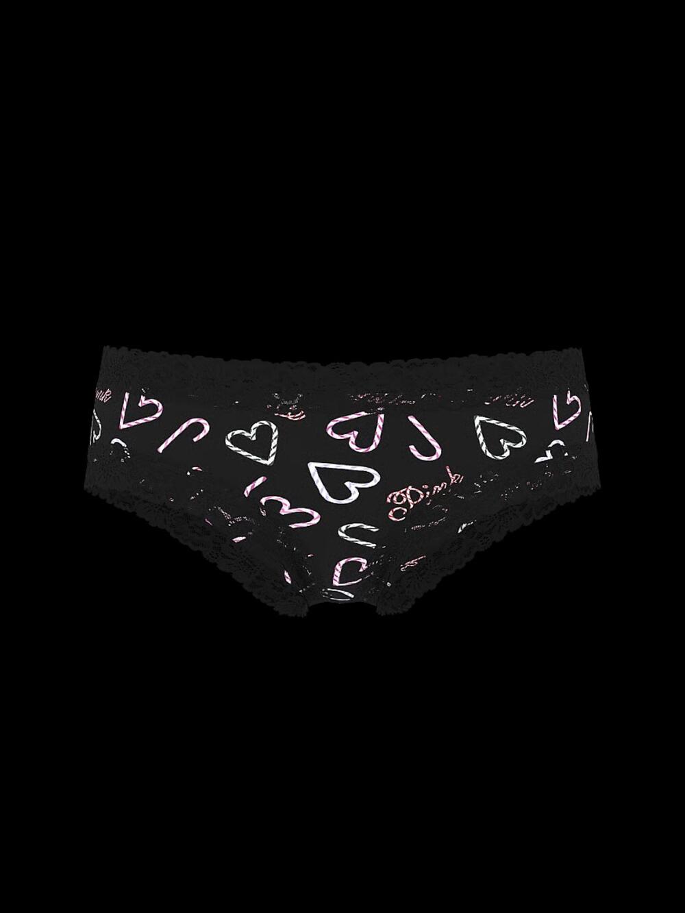Wink Lace-Trim Cheeky Panty розмір М Black Candy Cane Heart Print (7EP5)