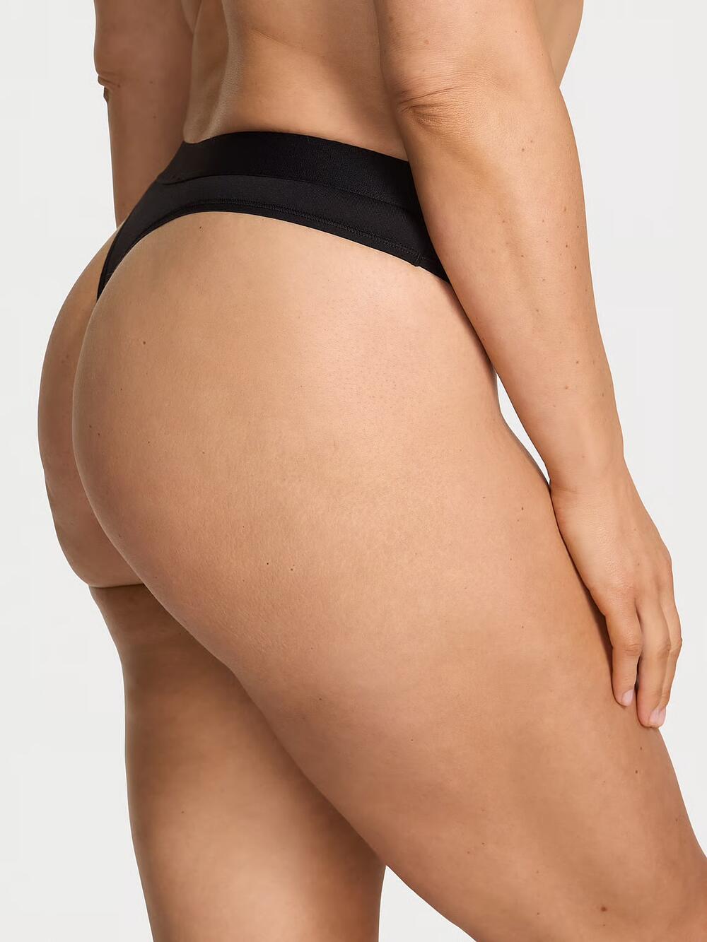 Logo Cotton Shine Patch Thong Panty розмір S Black (54A2)