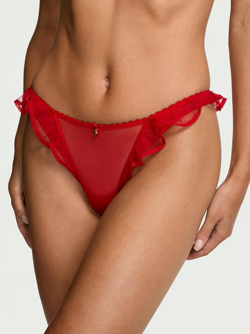 Jingle Belle Ruffled Mesh Thong Panty розмір S Lipstick (86Q4) 