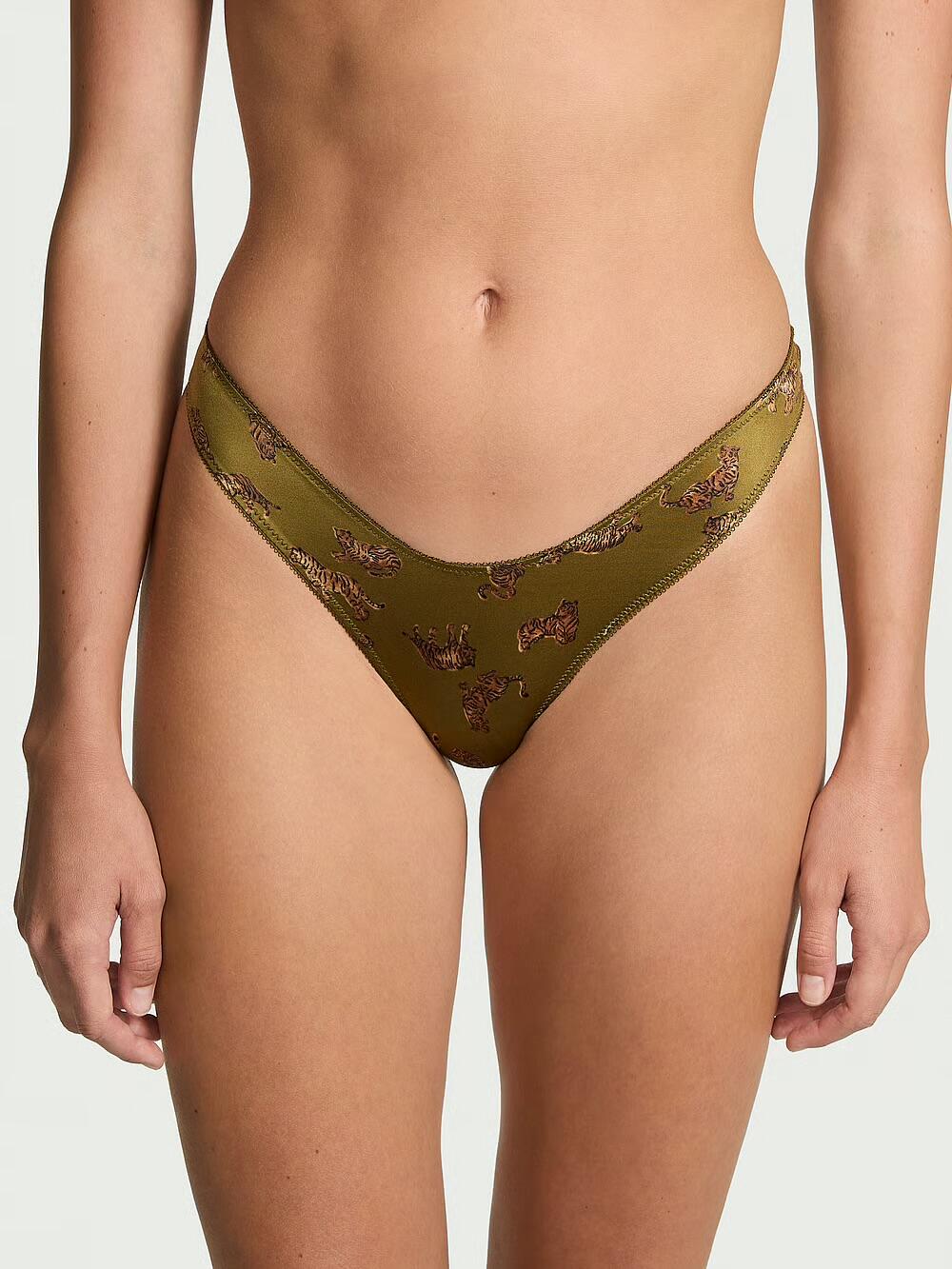 Strappy-Back Charm High-Leg Thong Panty розмір S Green Chameleon Tigers (7FBV) 