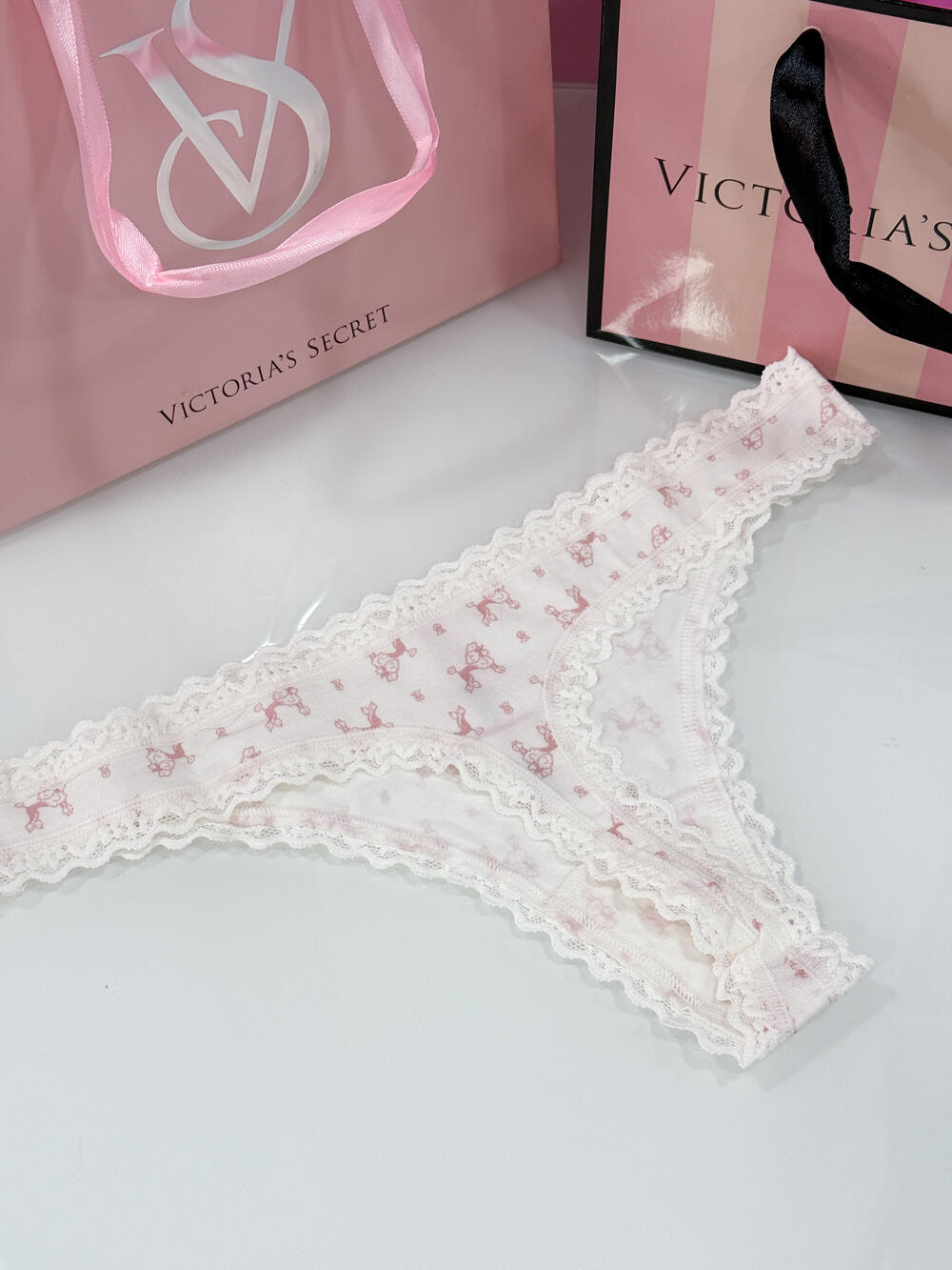 Cotton Lace-Waist Thong розмір М білі з рожевим 
