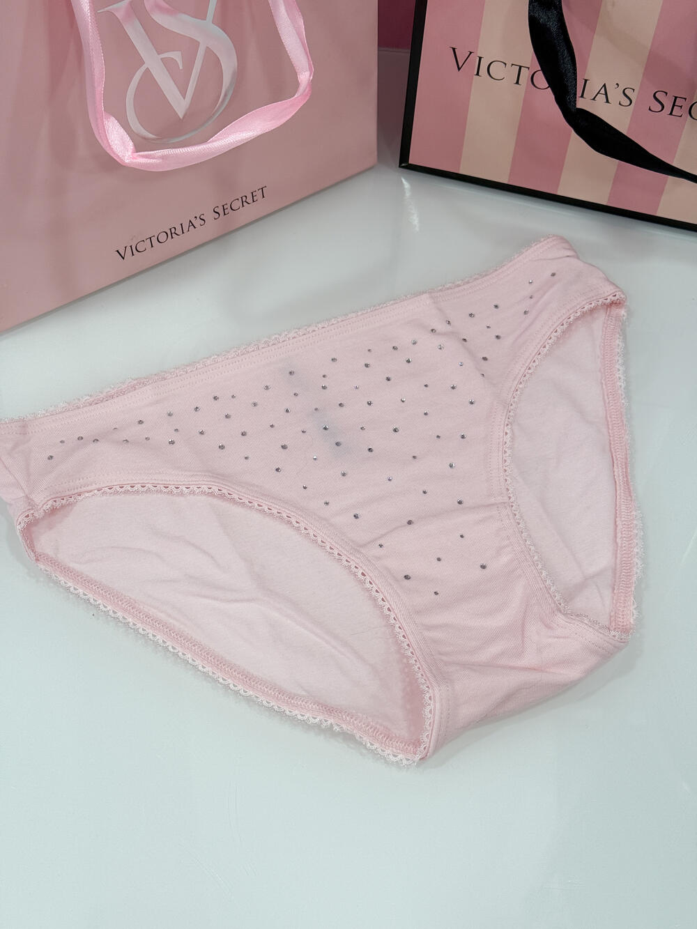 Stretch Cotton Bikini Panty розмір М рожеві зі стразами 